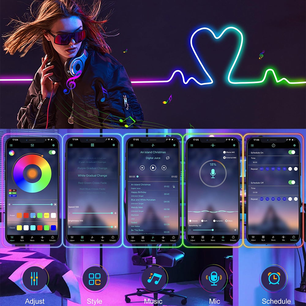 Bandes lumineuses LED RGB Neon, 15 m - 900 LED, guirlande lumineuse LED Neon pour intérieur et extérieur, application/télécommande, étanchéité IP65 - 2