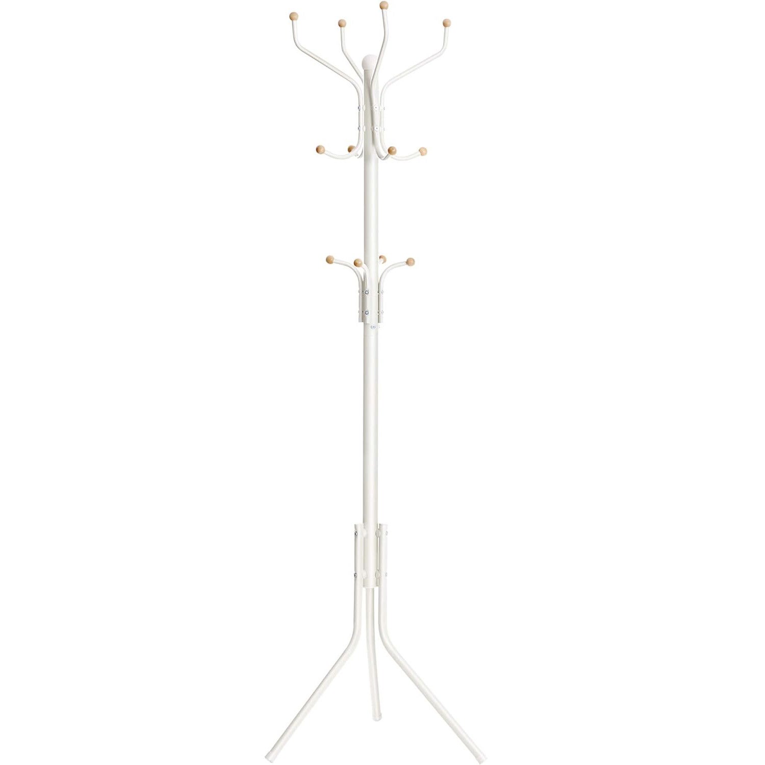 Cuier pentru haine cu 12 carlige pe 3 nivele, metalic, inaltime 182 cm, alb crem