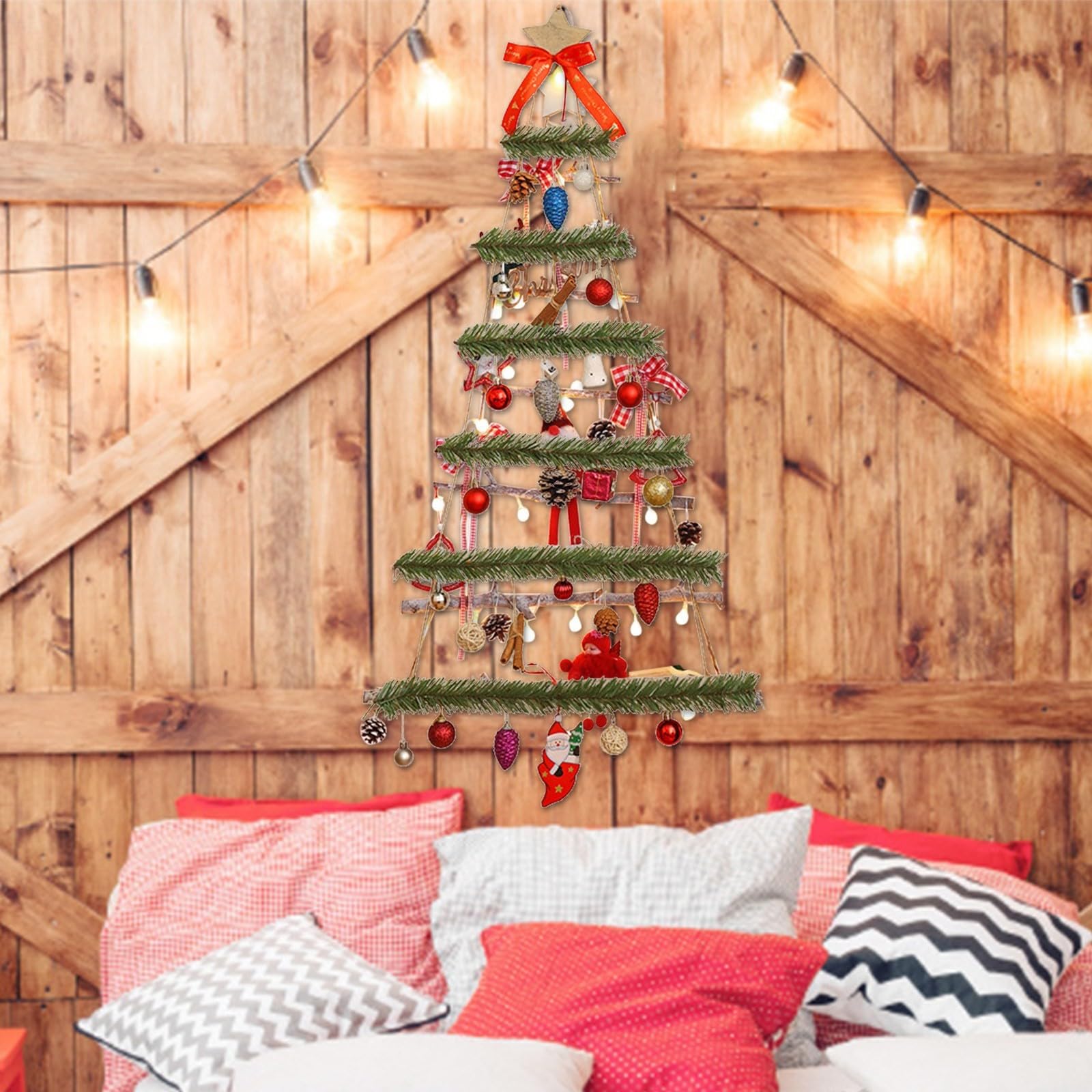 Albero di Natale da parete con luci LED, decorazione natalizia, ornamento da parete, atmosfera natalizia. - 6