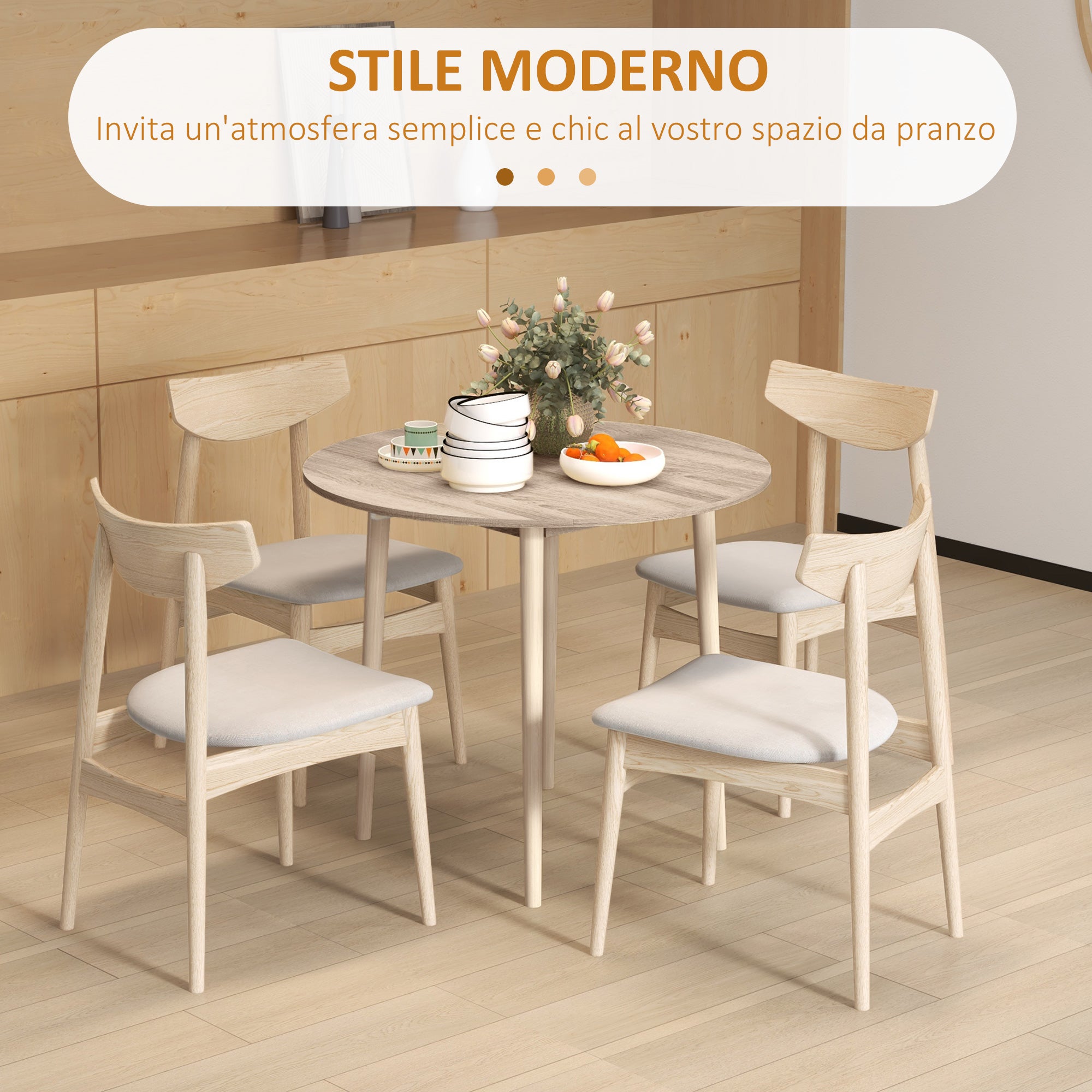 Pliant réversible table pour cuisine et salon, déjeuner table en Veneer et bois de pin, Ø89x73.5 cm, couleur bois - 8
