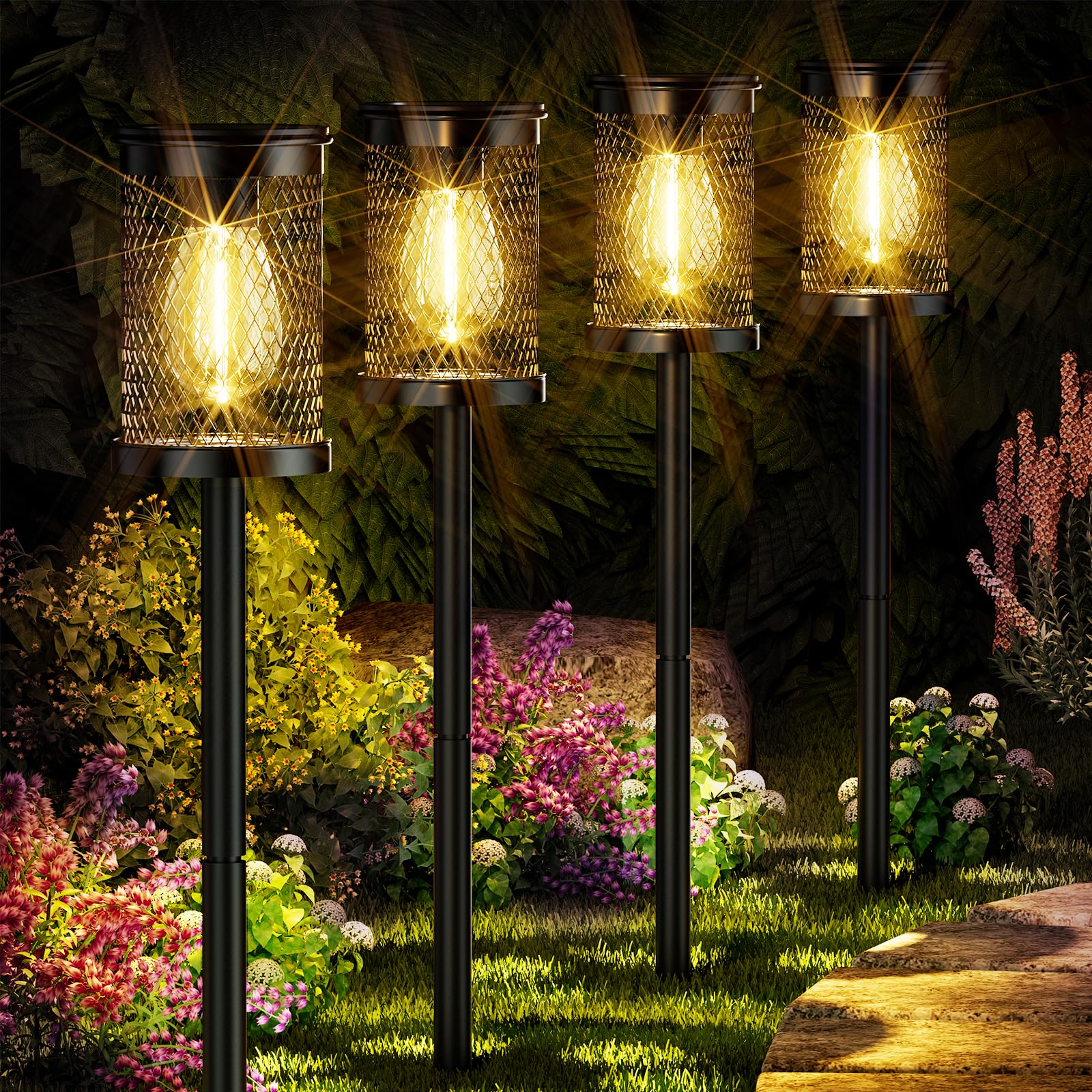 La Voie Solaire Allume L'extérieur 4 Pack Lumières Solaires Extérieures Imperméables Super Lumineux Filament LED Maille Lumières En Métal | Leroy Merlin