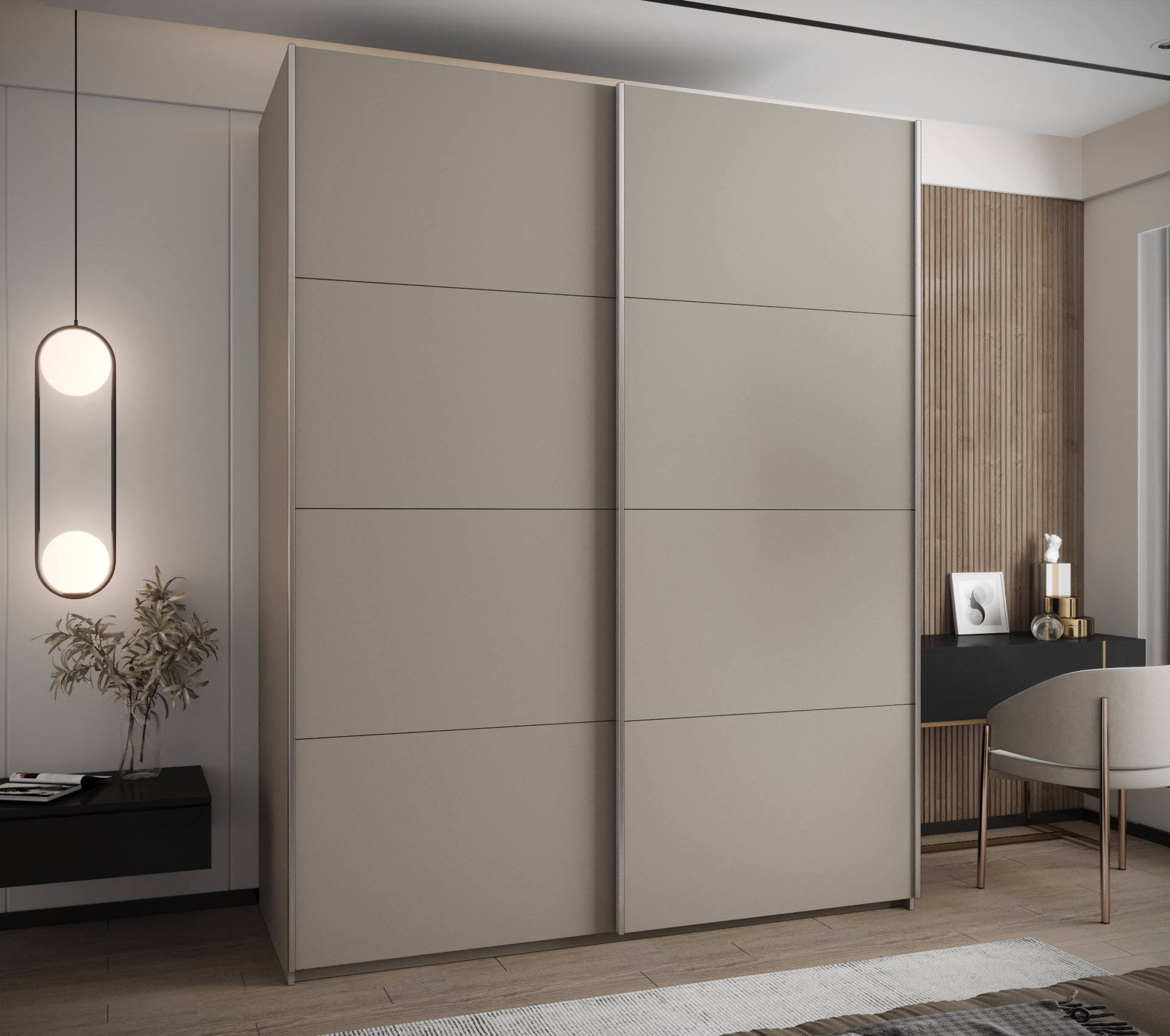 Szafa przesuwna wysoka Lux 1 200 x 64 x 245,5 cm kaszmir + kaszmir + u. srebrny - Abiks Meble - 2