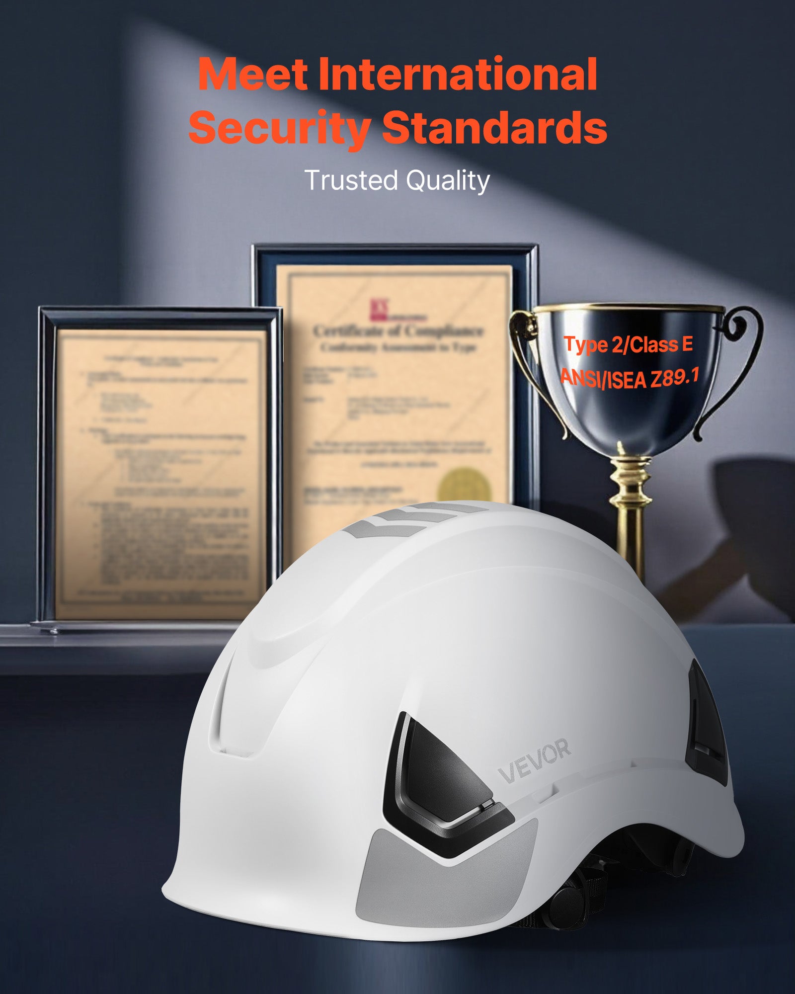Casque de sécurité pour chantier,VEVOR certifié ANSI/ISEA Z89.1,ABS,suspension à cliquet 6 points,réglable et ventilé,pour hommes et femmes - 2