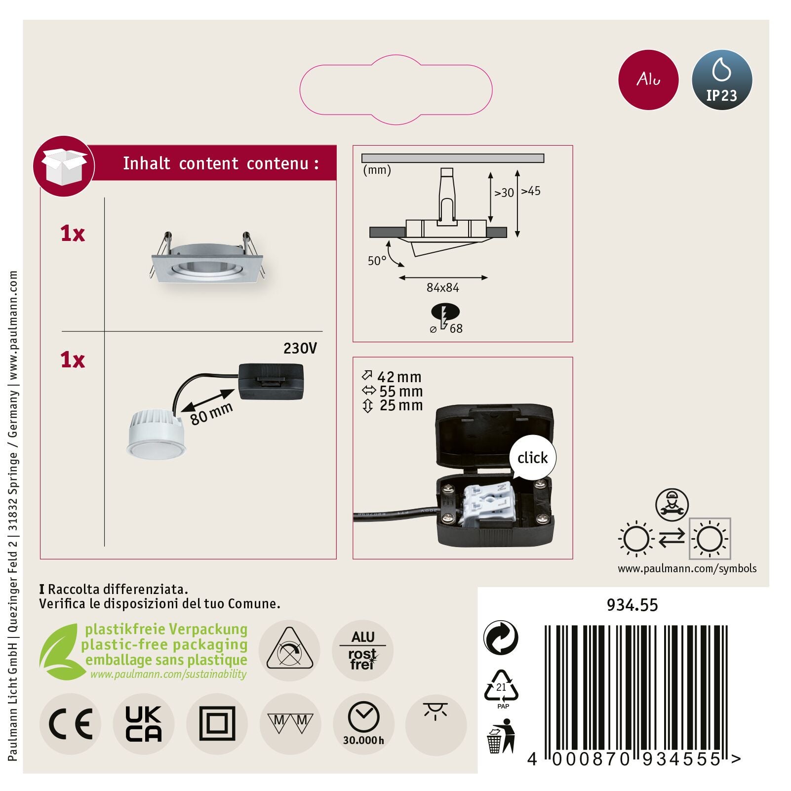 Spot encastré LED Nova Coin Luminaire individuel orientable carré 84x84mm 50° Coin 6W 470lm 230V 2700K Alu tourné - 8