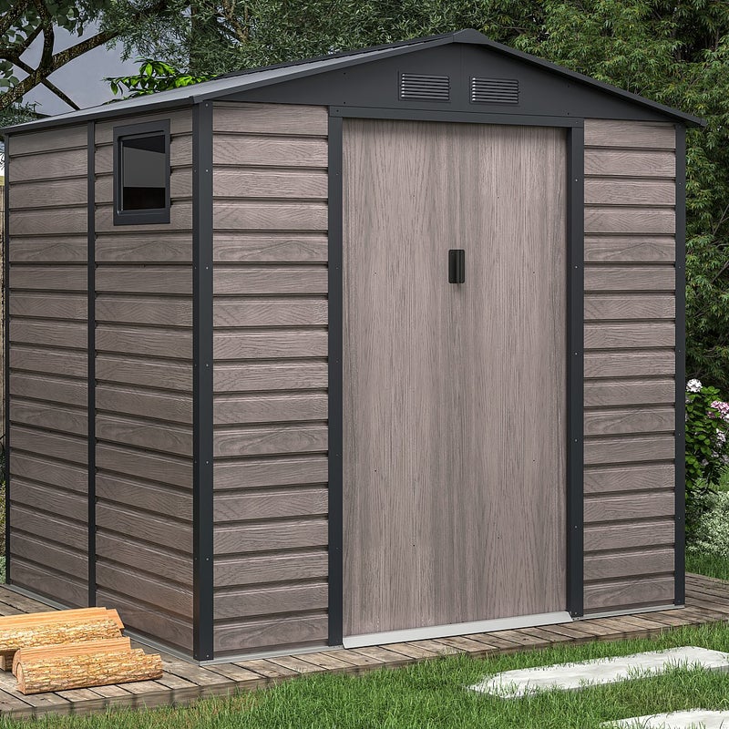 Wiata ogrodowa ADELMO ze stali galwanizowanej, drewnopodobnej – kolor szary – 4,15 m²