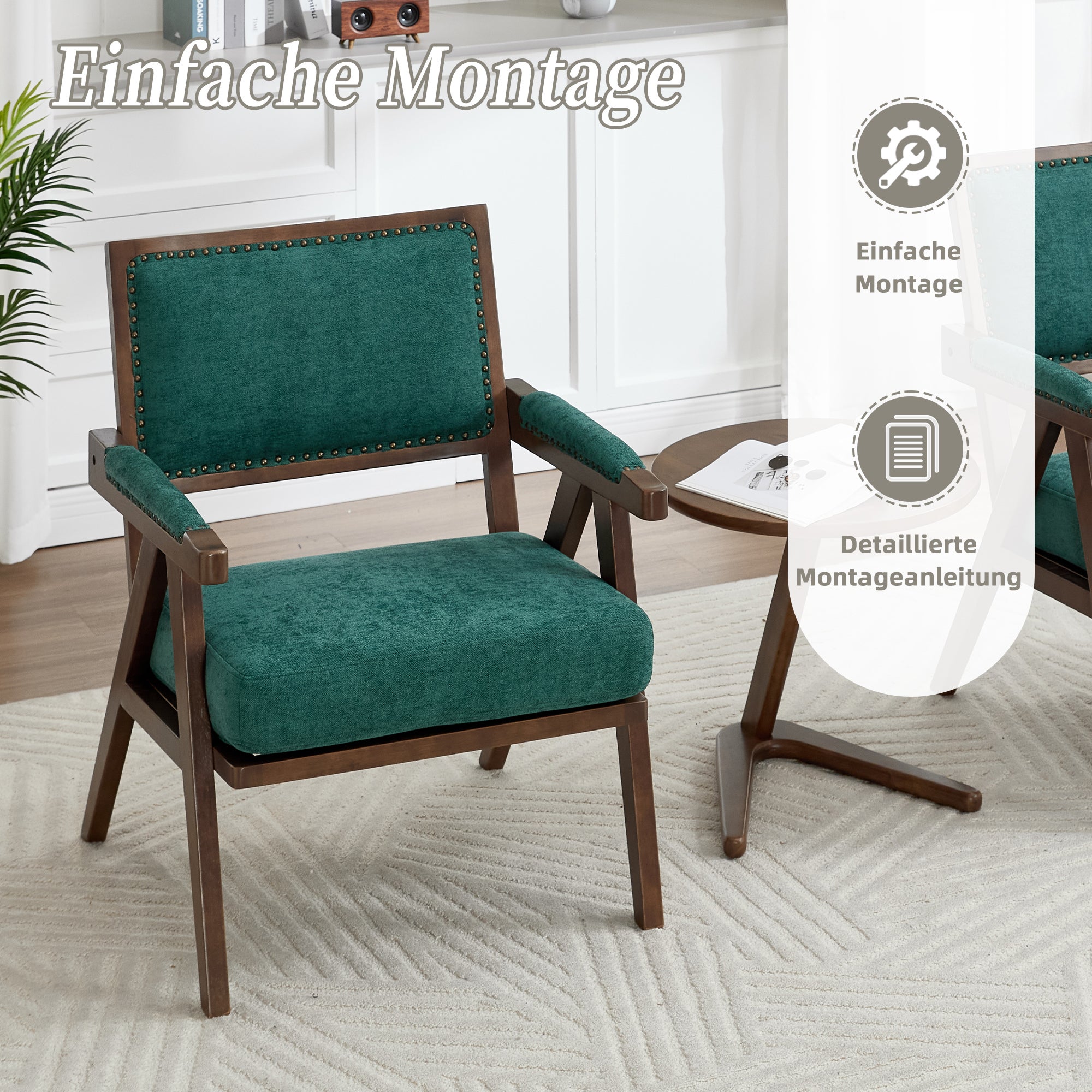 Fauteuil lounge moderne (tissu) : 1-place avec accoudoirs, structure bois, méridienne rembourrée. Salon/chambre/bureau/séjour. - 5