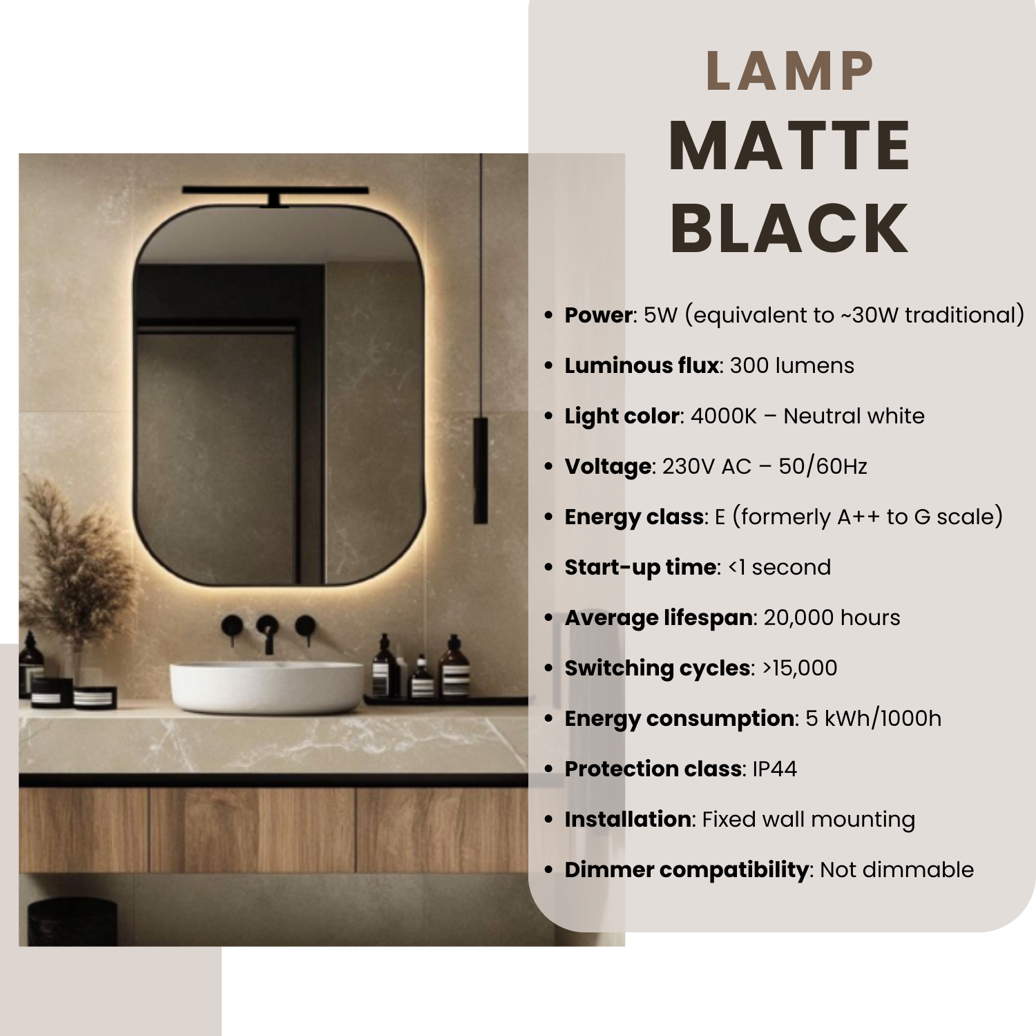 Applique LED 30 cm Pour Miroir de Salle de Bain – Lampe IP44 Étanche, Lumière Neutre Uniforme 4000K – Couleur: Noir - 5