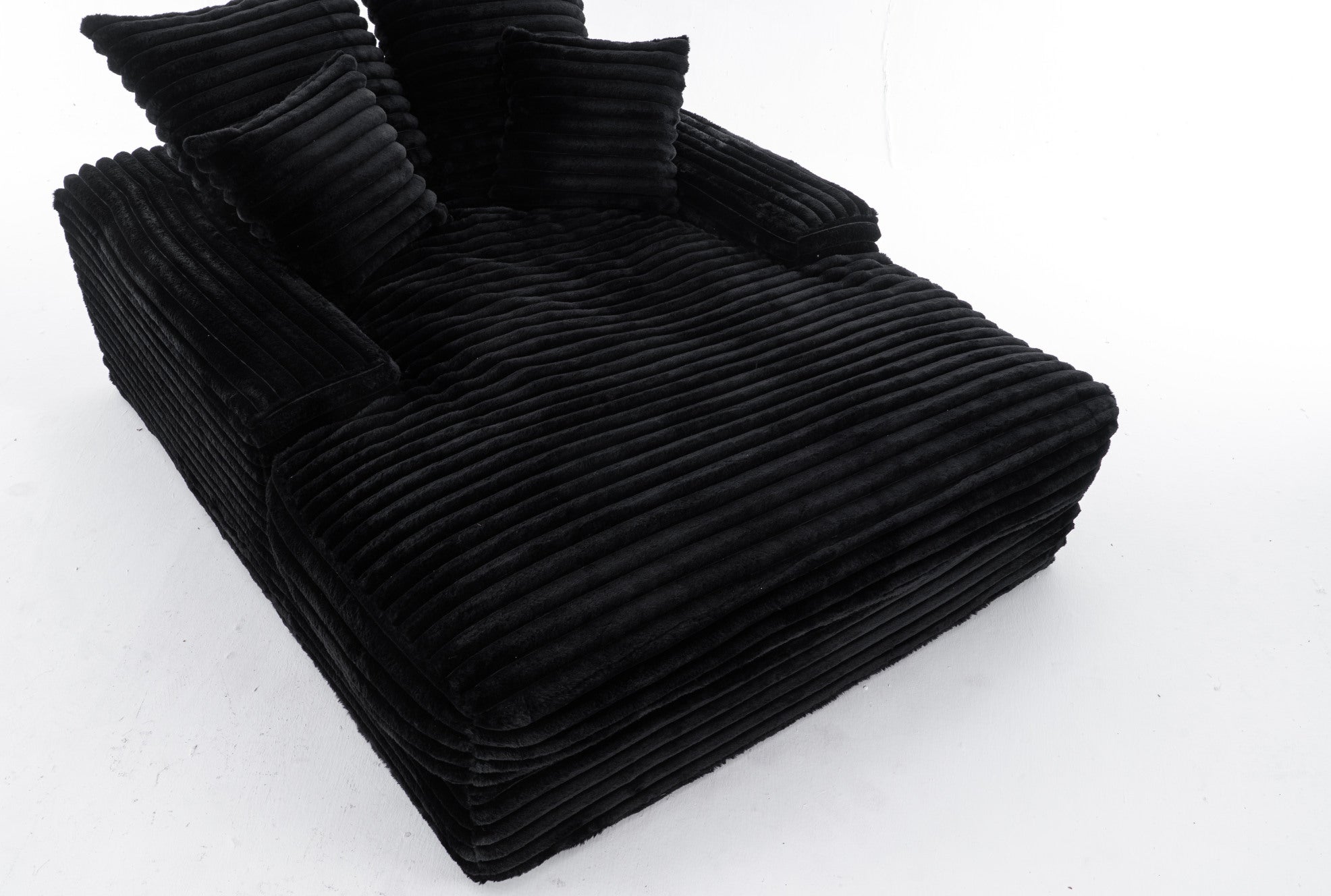 Canapé de sol en velours côtelé noir avec 4 coussins amovibles, sans montage, 175 × 137 × 63 cm - 7