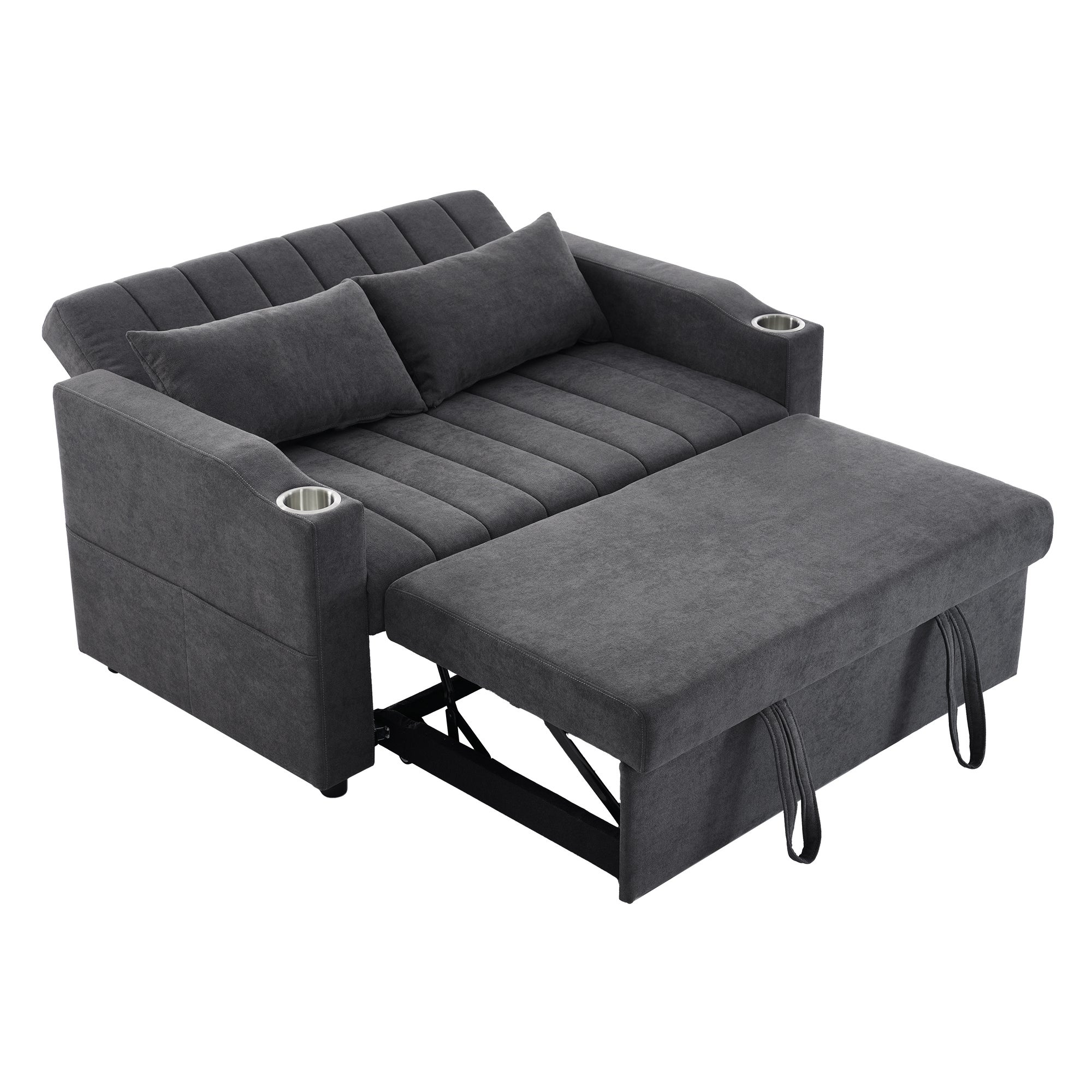Canapé moderne 2 places avec porte-gobelets et coussins - Beige - 3