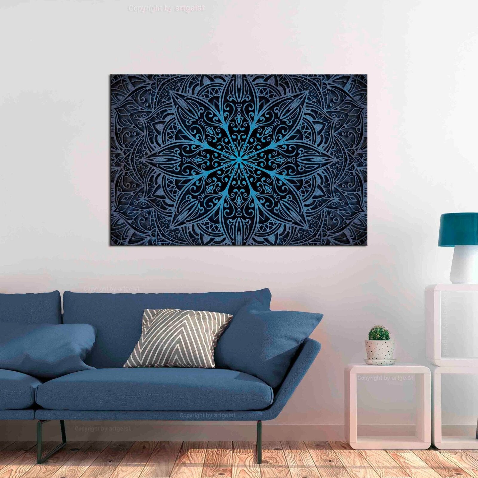 Tableau fleurs orientales bleu étroit - 90 x 60 cm - 2