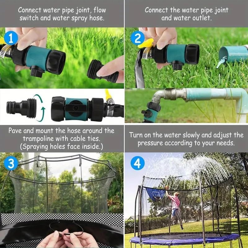Arroseur de trampoline à monter soi-même, idéal pour s'amuser en plein air dans le jardin et se rafraîchir - 8 m * Bleu - 9