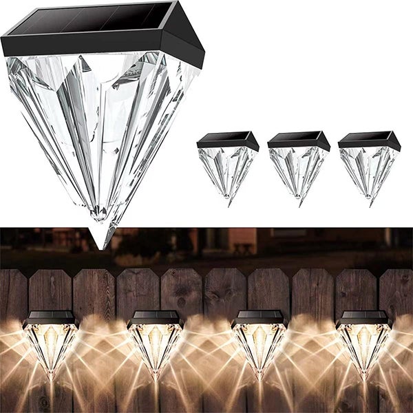 Diamentowe oświetlenie słoneczne ogrodzenia sztuki oświetlenie pokładowe wodoodporne oświetlenie zewnętrzne słoneczny uchwyt ścienny ciepły biały
