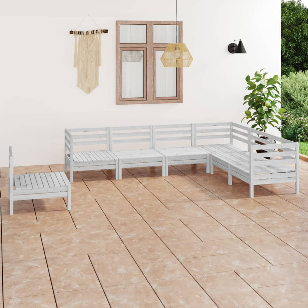 Salon de jardin 7 pcs Bois de pin massif Blanc 3 - 2