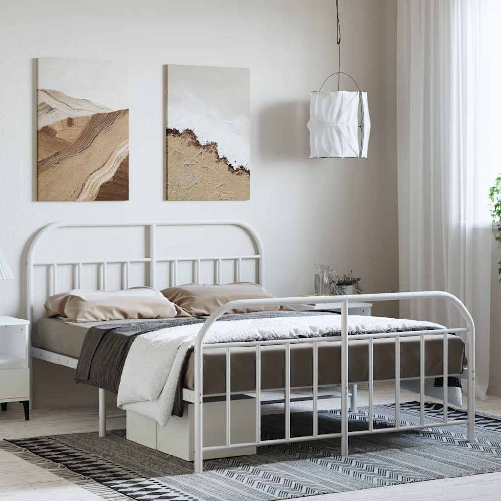 Metalowa rama łóżka z wezgłowiem i zanóżkiem, biała, 135x190 cm vidaXL