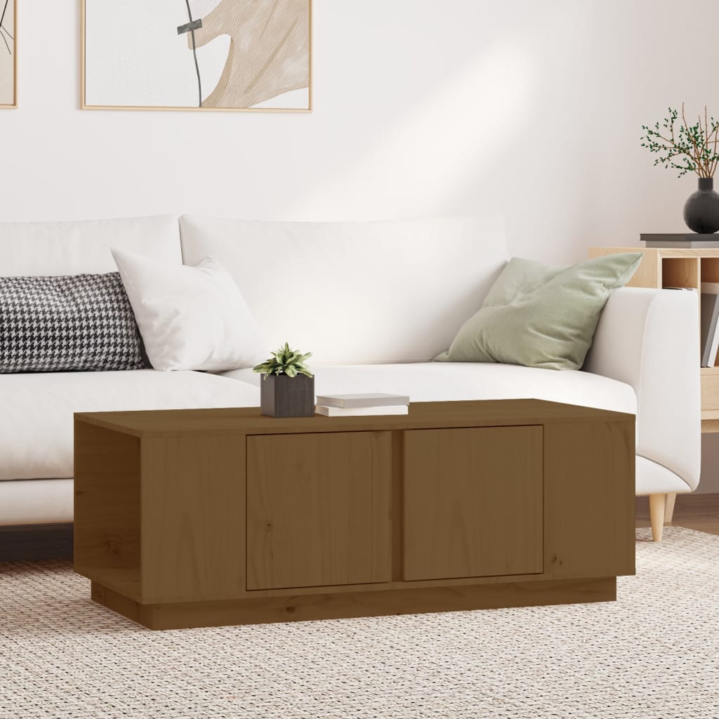 Table Basse En Pin Massif Miel, 120x50x40.5 Cm, Neuve, Style Naturel