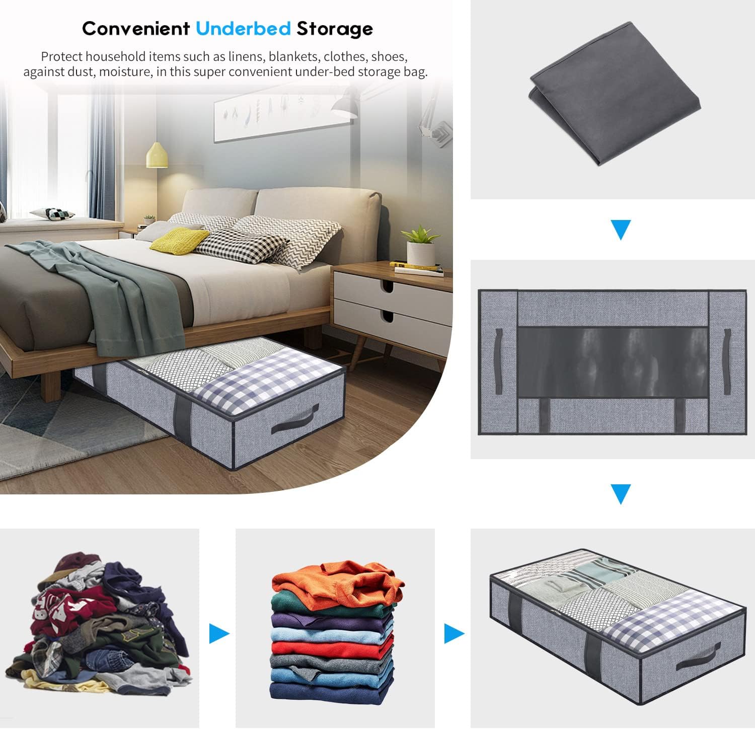 Sac de Rangement sous Lit Lot de 2, Closet Organizer Sac Souple, Pliable, pour Ranger Les vêtements, Couettes, 100 x 50 x 15 cm - 3
