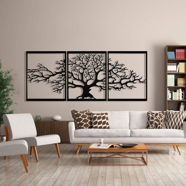 Arbre De Vie En Métal, Sculpture en métal 3D, Pour Maison, Bureau, Chambre à Coucher, Décoration extérieure, Grand lot de 3, Noir, (144.78x58.42 cm)