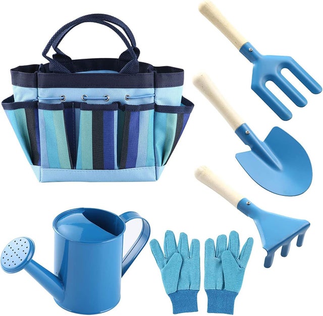 Ensemble d'outils de jardinage pour enfants, ensemble de plage d'extérieur pour enfants, ensemble de 6 pièces (bleu)
