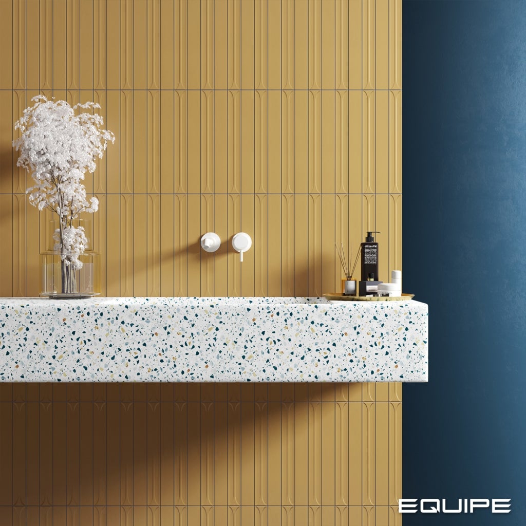 Faïence Murale Relief Doré Mat HOPP 5x40 cm Golden (1m²) - Salle de ...