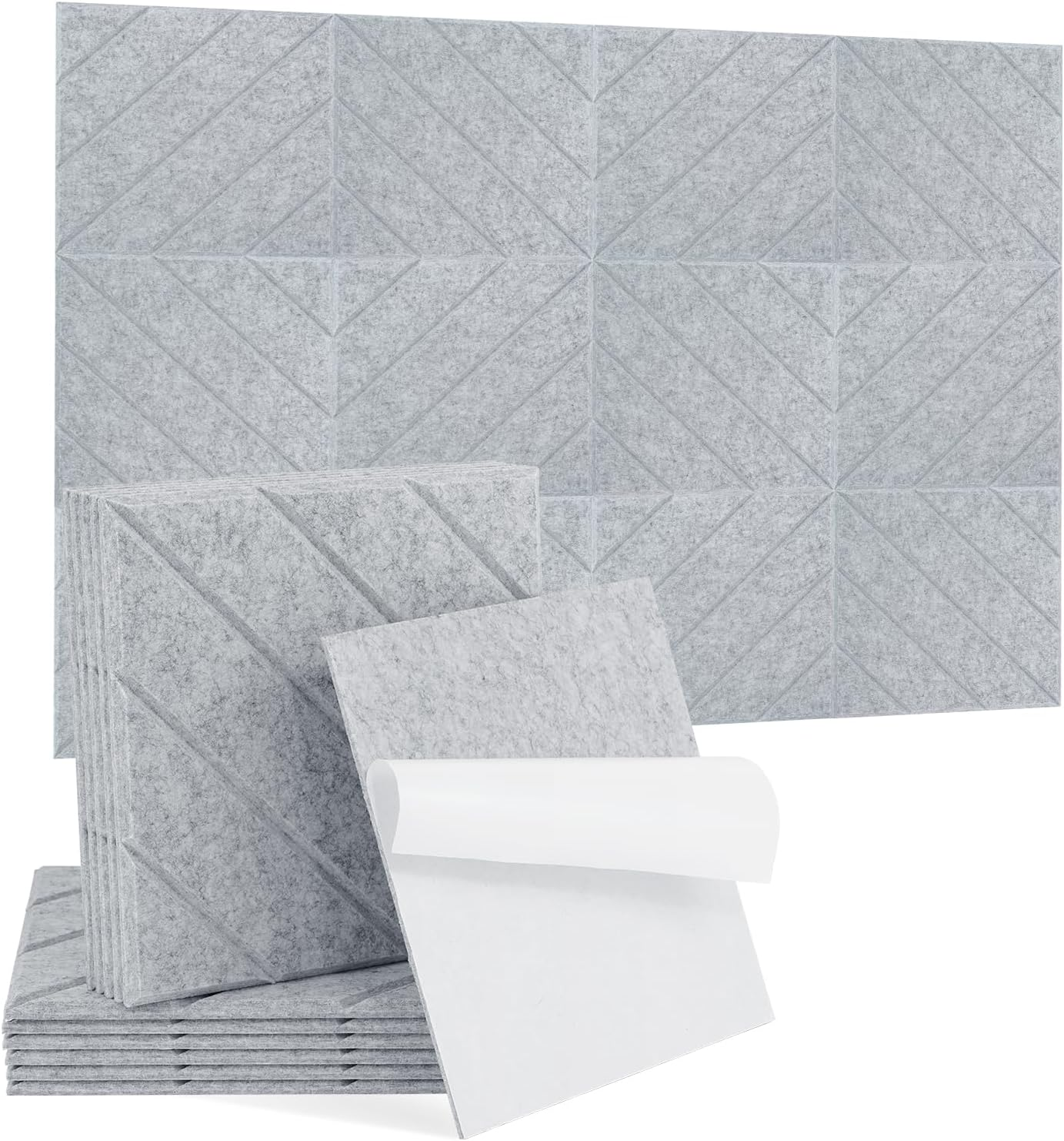 Samoprzylepne panele akustyczne, opakowanie 12 sztuk, wyściółka dźwiękochłonna z poliestru 30 x 30 cm, panele ścienne o wysokiej gęstości, szare