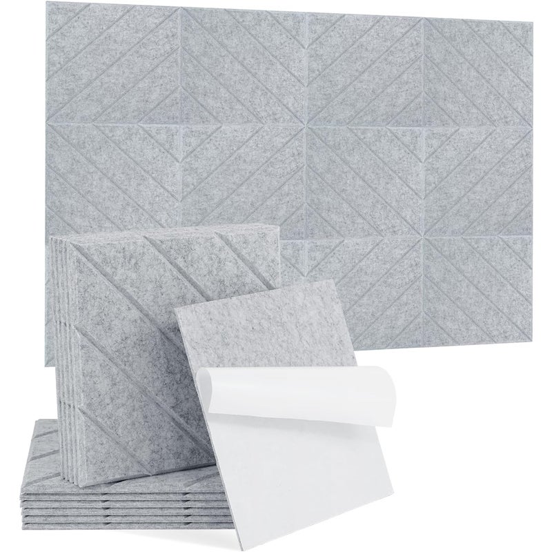 Samoprzylepne panele akustyczne, opakowanie 12 sztuk, wyściółka dźwiękochłonna z poliestru 30 x 30 cm, panele ścienne o wysokiej gęstości, szare