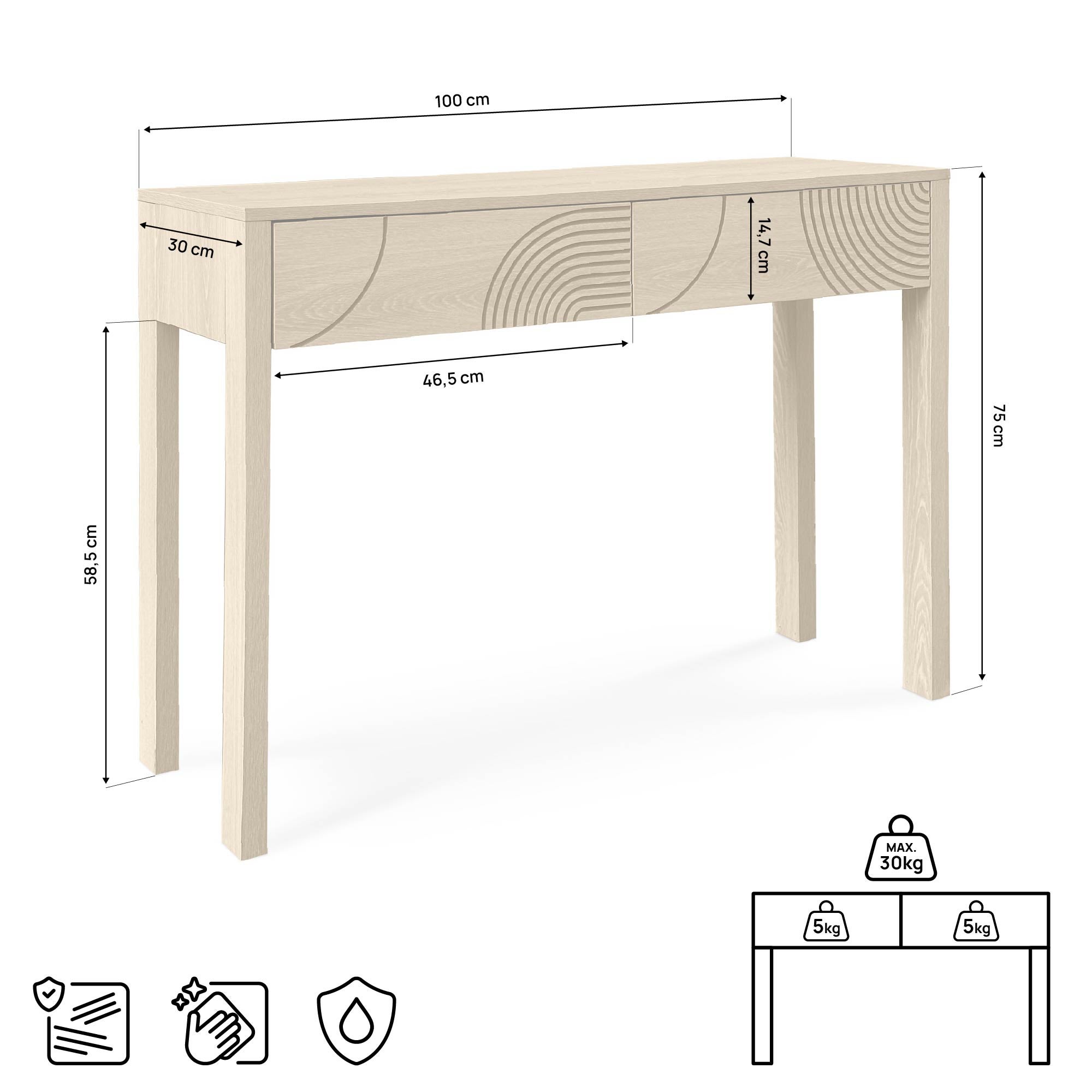 Console scandinave 100cm 2 tiroirs finition chêne SASKIA - 3