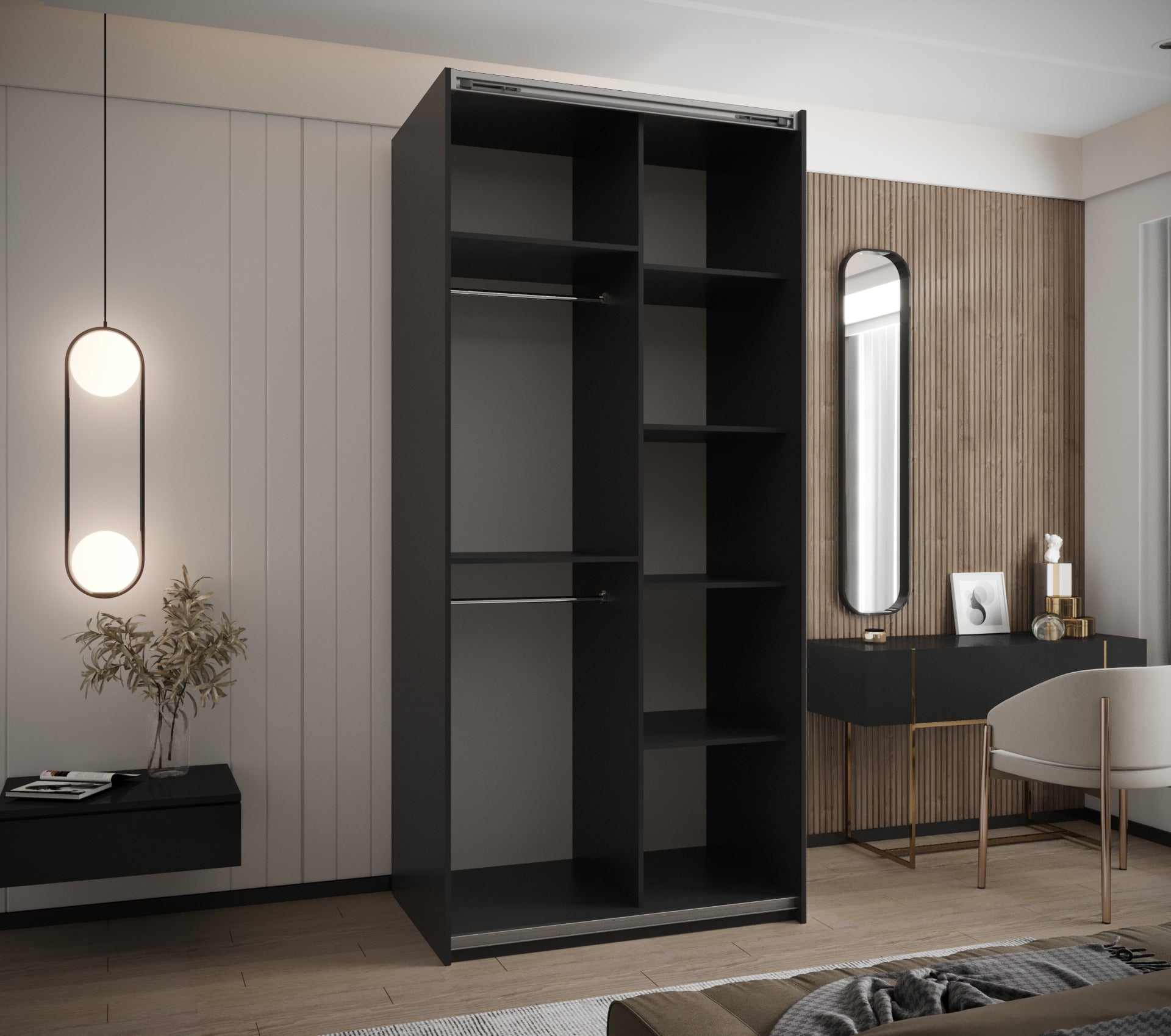 Szafa przesuwna wysoka Lux 2 120 x 64 x 245,5 cm czarny + artisan + u. srebrny - Abiks Meble - 4