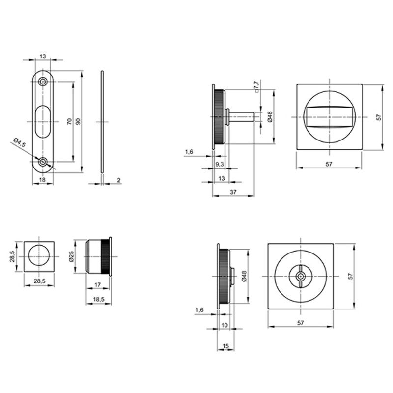 Kit serrure à condamnation, poignée carrée, acier finition satiné - 5