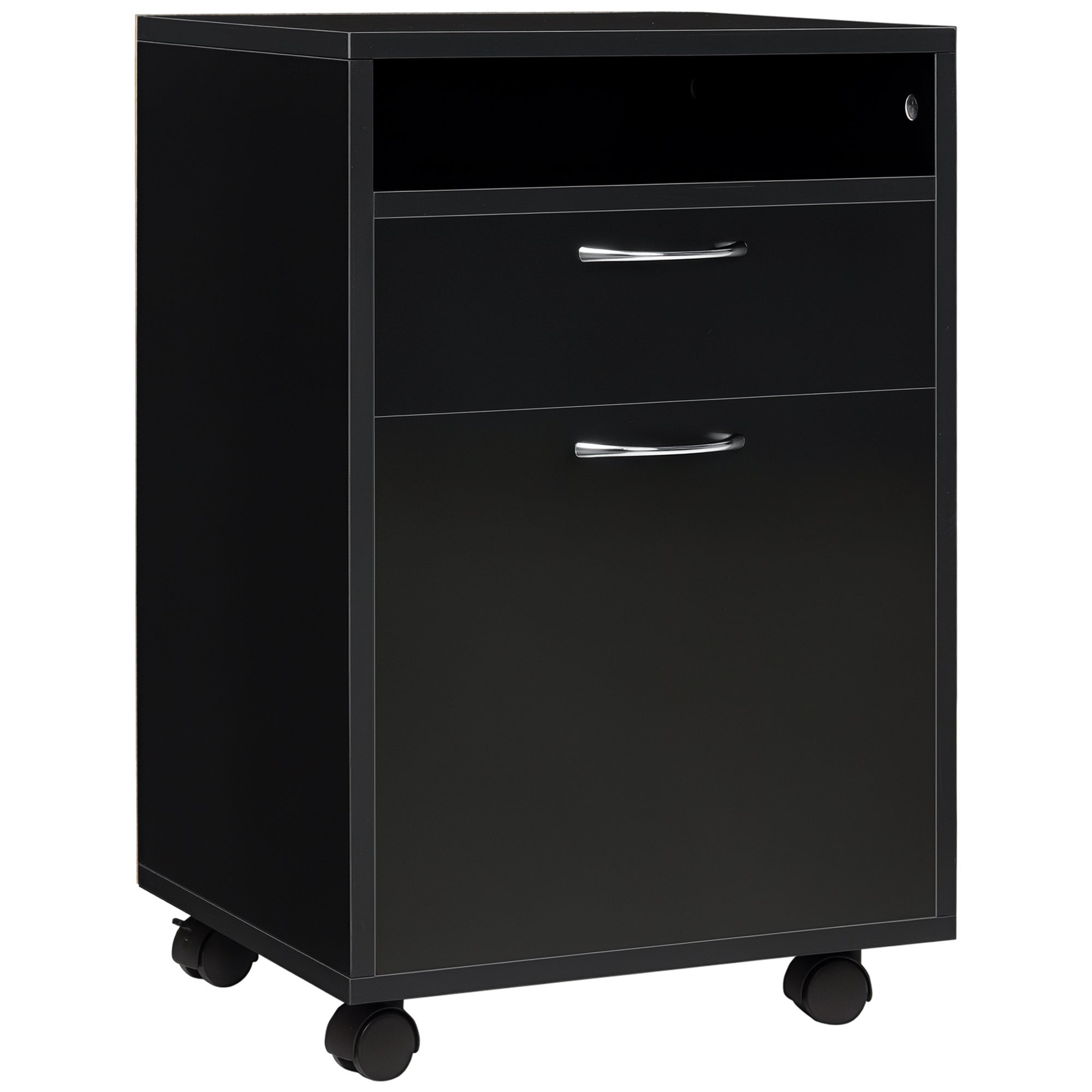 Yaheetech Caisson de Bureau Mobile avec 3 Tiroirs, Verrouillable, Rangement Bureau pour Document A4/Lettre, Dossier Suspendu, Support d'Imprimante à roulettes, 40 cm L × 40 cm l × 66 cm, Noir