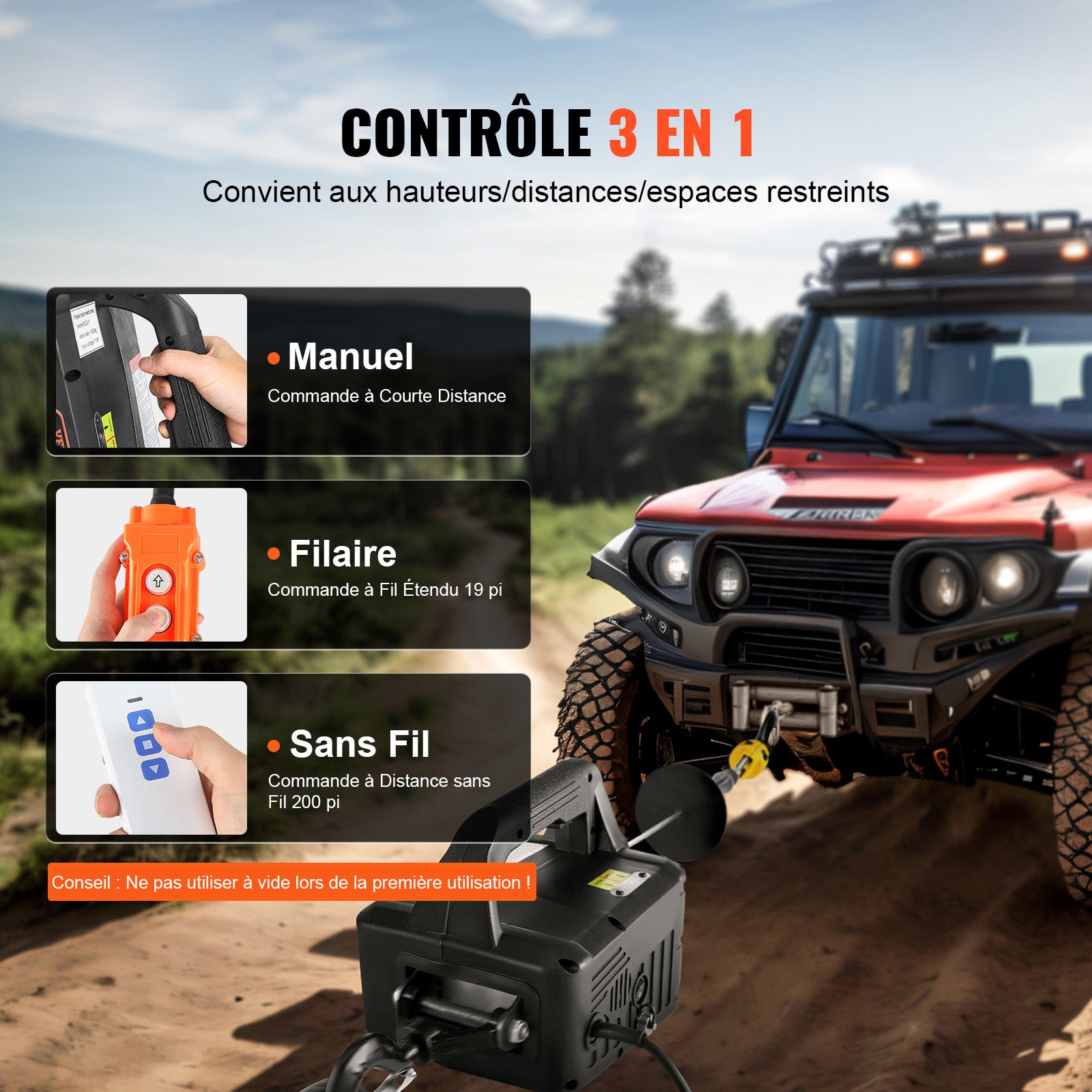 Treuil Électrique Portable 3-en-1 VEVOR 1500 W, Palan de Levage 499 kg, Câble 7 m, 4 m/min, Commande Filaire & Sans Fil pour Garage Atelier Entrepôt - 2