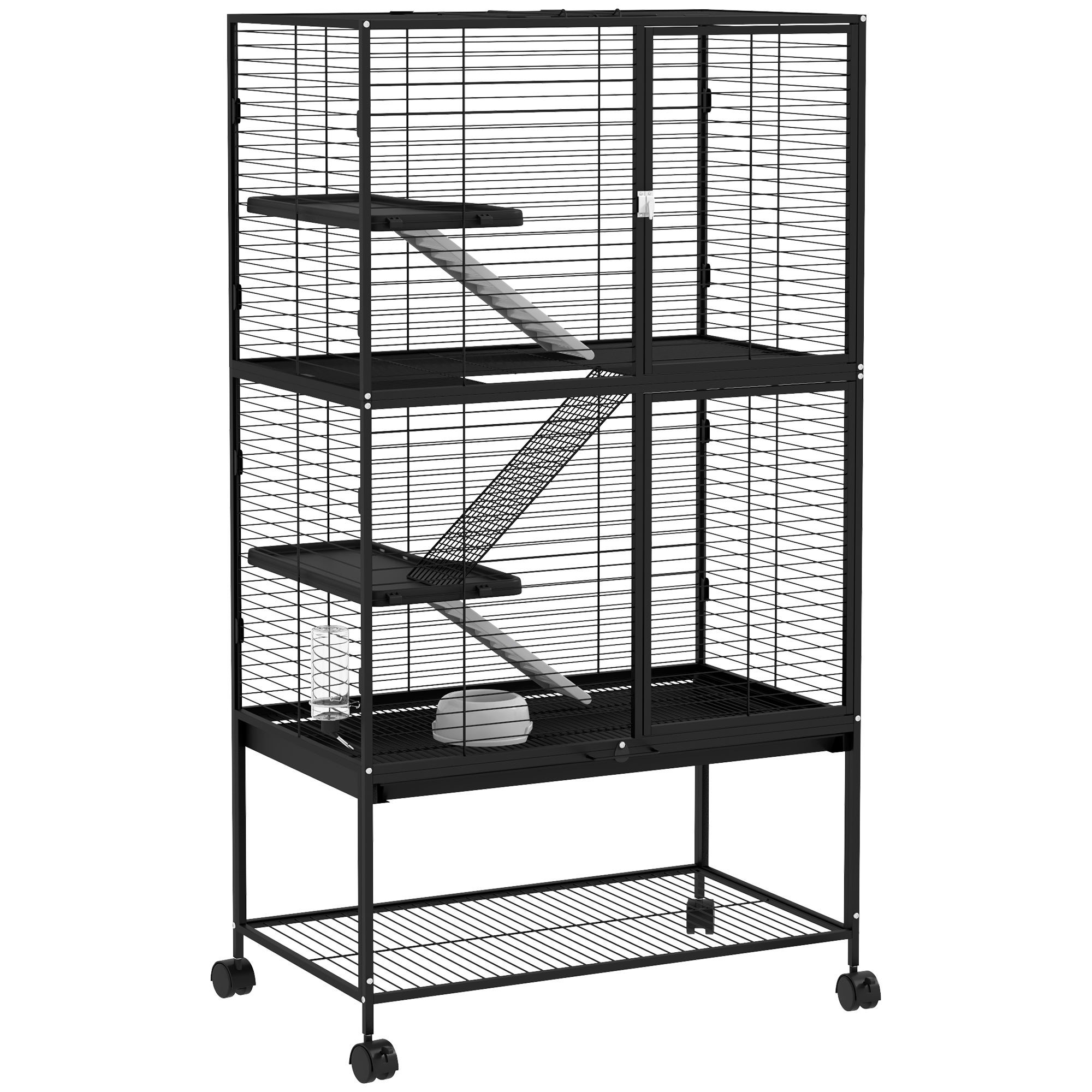 Merlin Cage PawHut Cage pour animaux Acier, PP Noir 78x45.5x136 cm D51-423V02BK ...