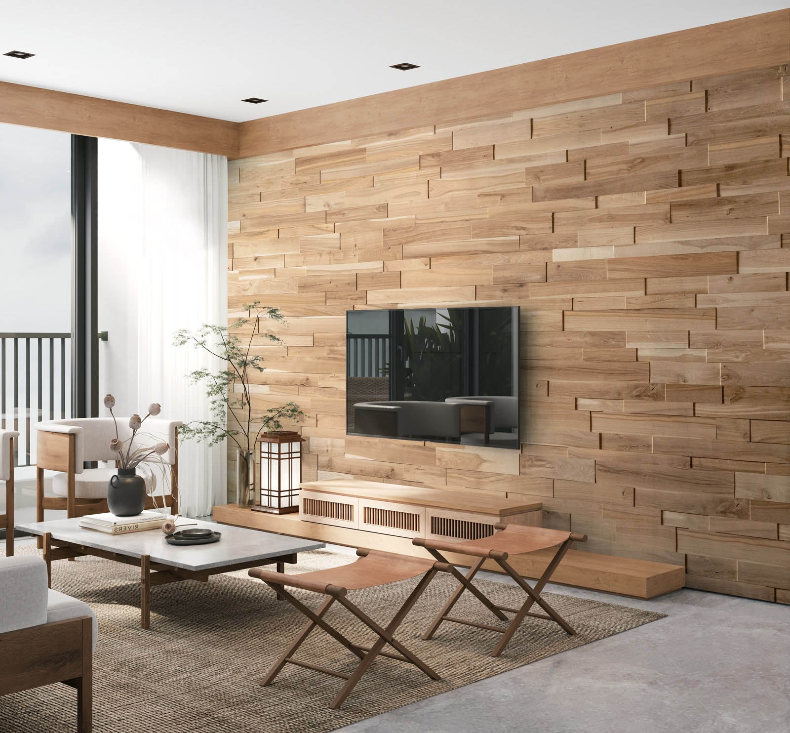 Panneau Mural Bois Chêne Massif OZO Rustic - Effet 3D Relief - Parement Décoratif Intérieur - 24 Pièces - 1m² par Boîte - 7