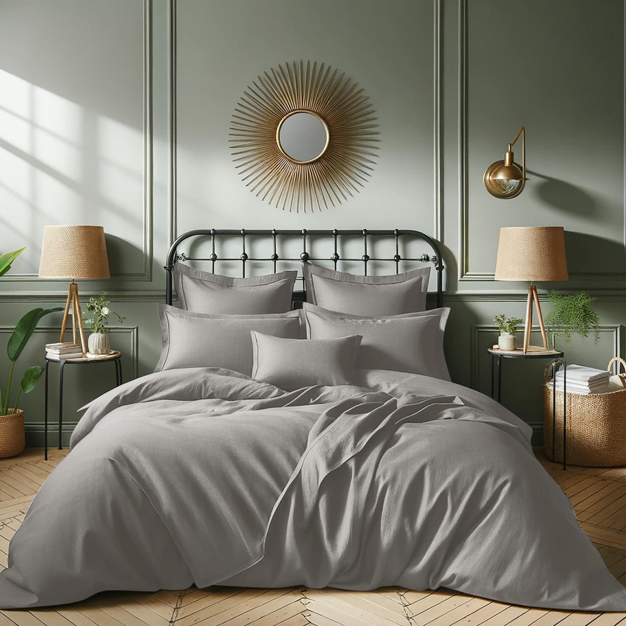Sets de Housse de Couette 240x260 Satin Gris Argenté Clair Uni Adulte 2 Personnes Parure de