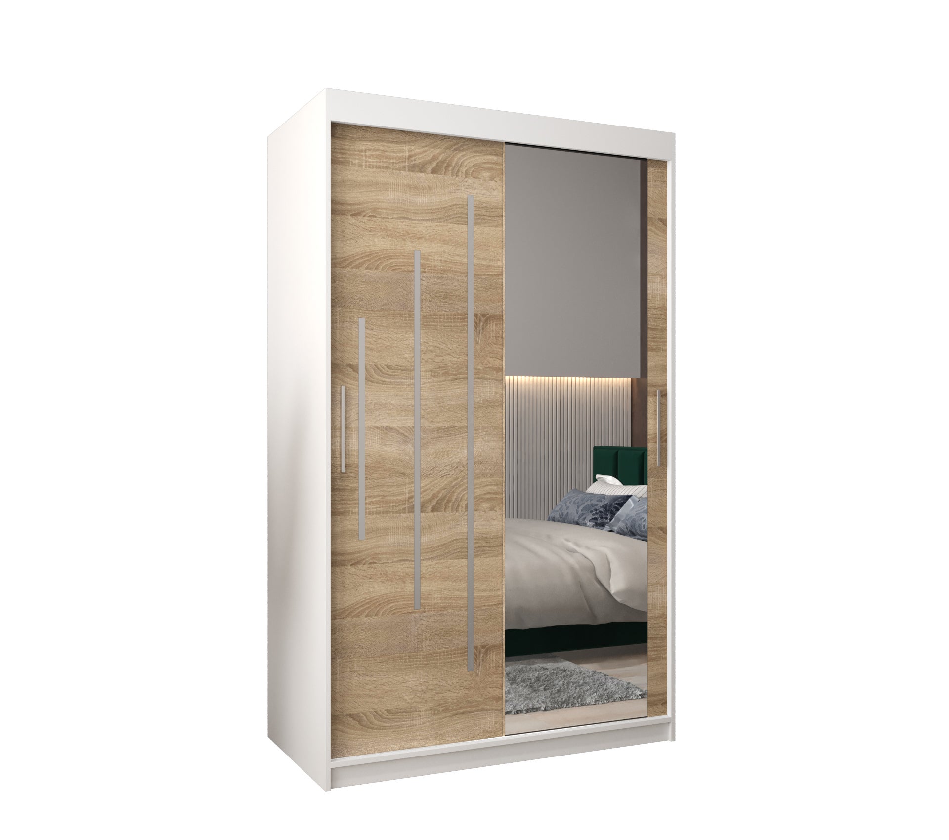 Szafa przesuwna garderoba York 2 120 x 62 x 200 cm Biały + Sonoma - Abiks Meble