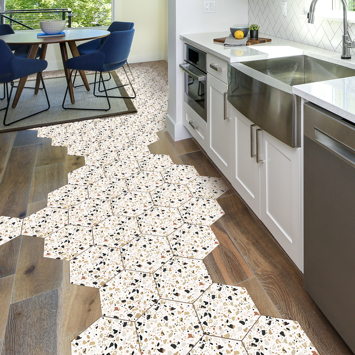 Vinilo baldosas de terrazzo carlo antideslizante - adhesivo pared - sticker revestimiento - 1 adhesivo 60x135cm-10stickershexagones30x26cm