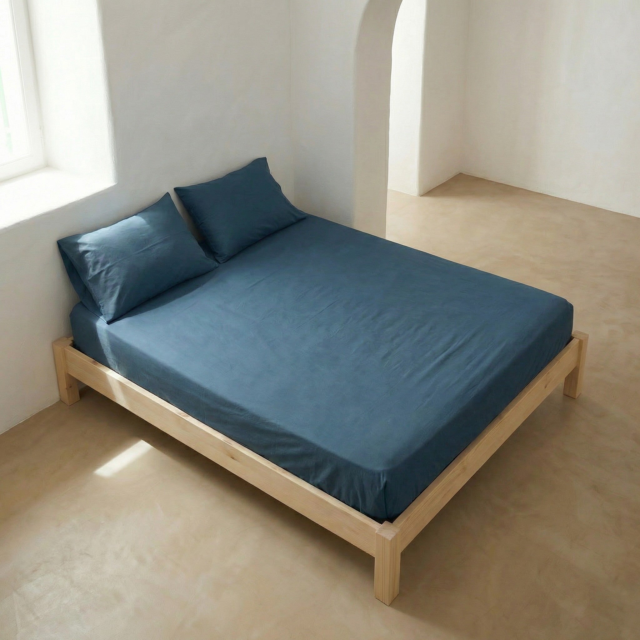 Drap-housse 120x200x30 cm 100% coton respirant réglable coloris Azul - 2