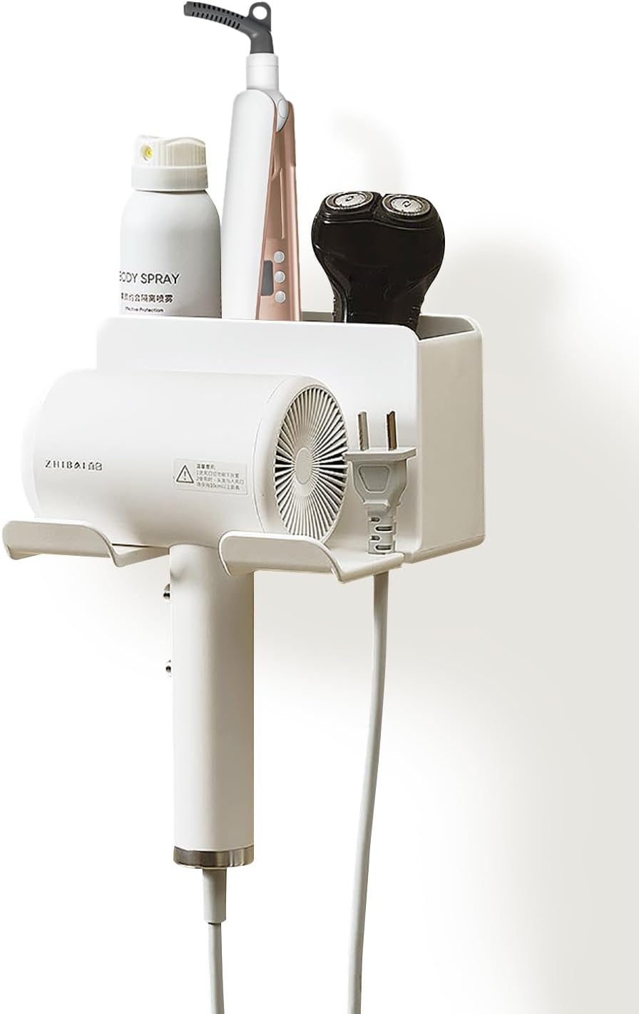 Uchwyt na suszarkę do włosów bez wiercenia organizer do łazienki z półką ABS i uchwytem na kable do pokoju hotelowego lub sypialni ulepszony model