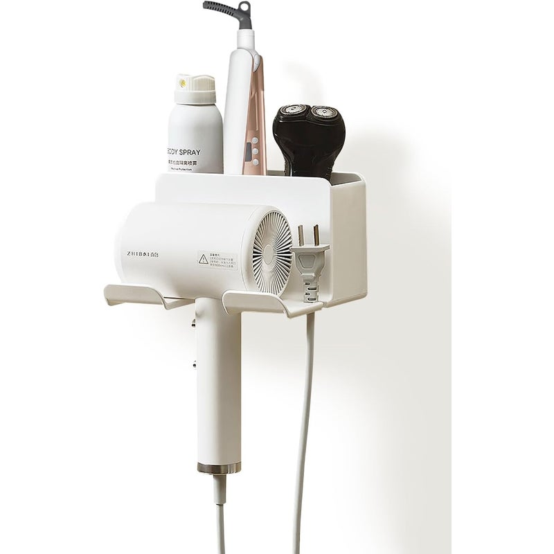 Uchwyt na suszarkę do włosów bez wiercenia organizer do łazienki z półką ABS i uchwytem na kable do pokoju hotelowego lub sypialni ulepszony model