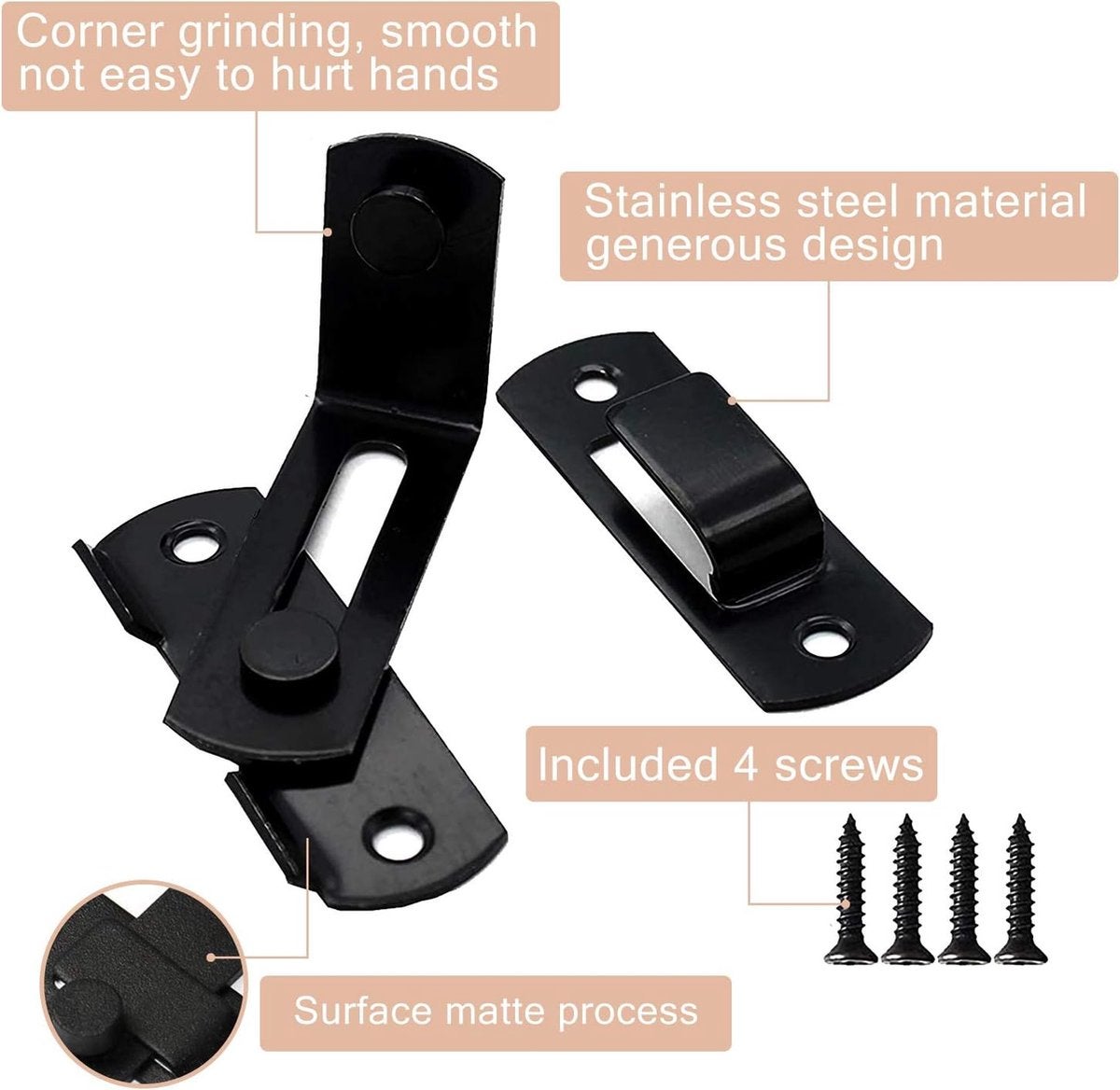 Serrure de porte coulissante - noire - serrure de porte - 90° - serrure de porte coulissante pliante - pêne de verrouillage - 2