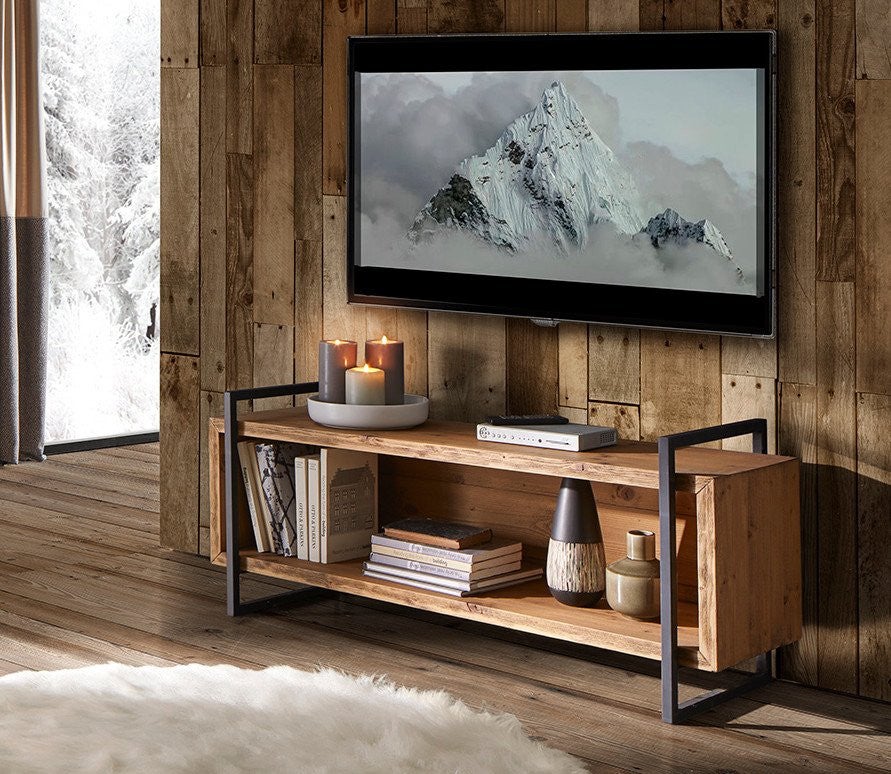 MOBILI 2G PORTA TV INDUSTRIAL CORTINA IN LEGNO MASSELLO DI ABETE