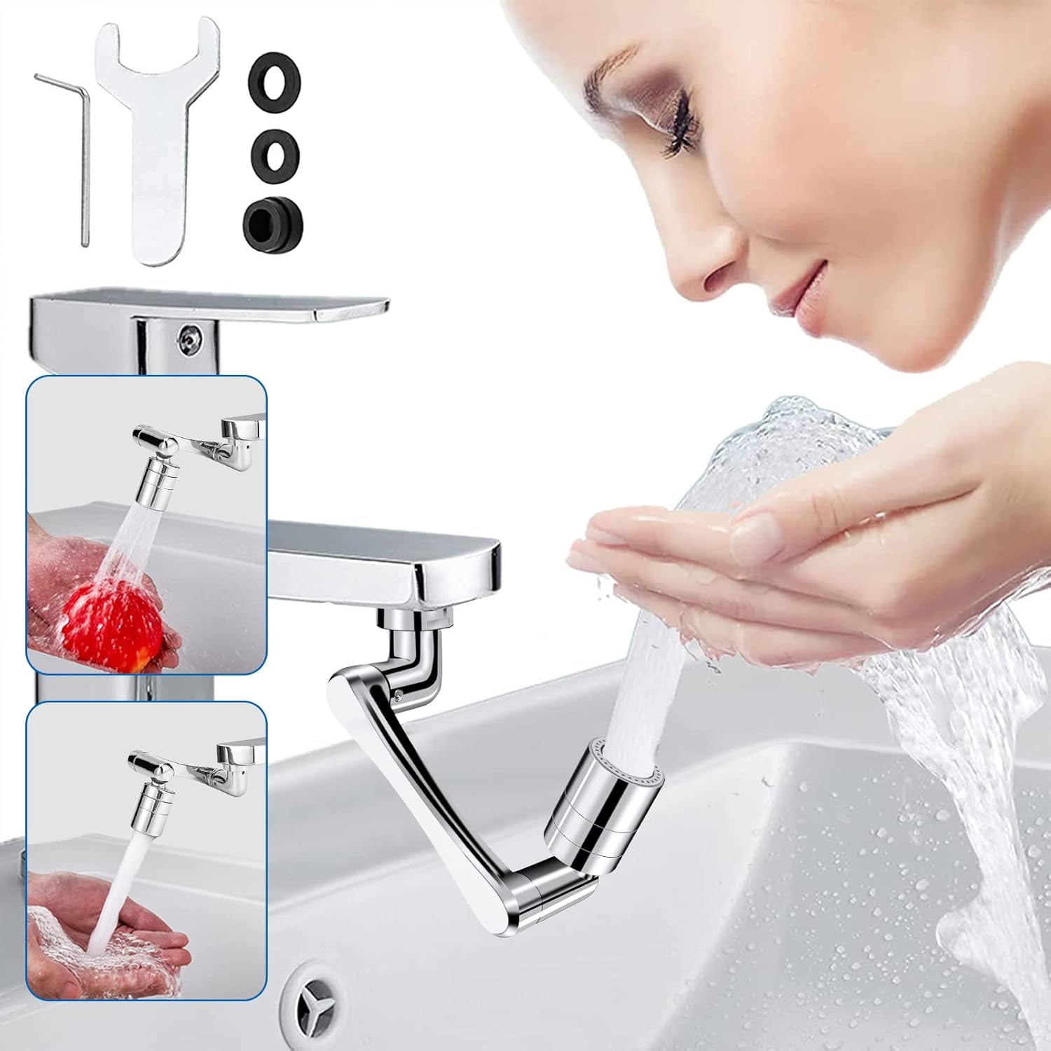 Perlator obrotowy do kranu 1080°, filtr oszczędzający wodę, uniwersalny do kranów kuchennych i łazienkowych (1 sztuka)