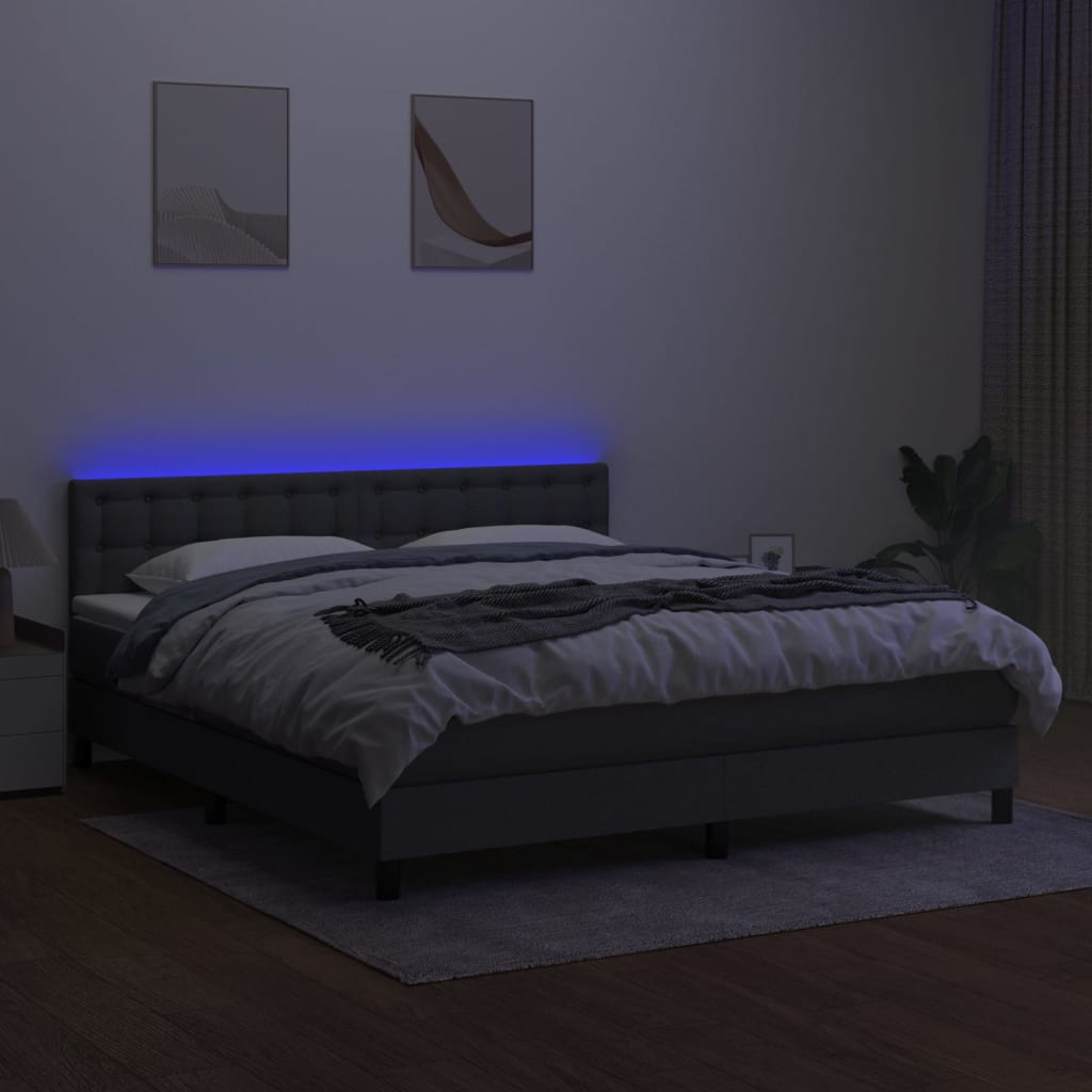 Sommier à lattes de lit et matelas et LED Gris foncé 180x200 cm vidaXL - 5