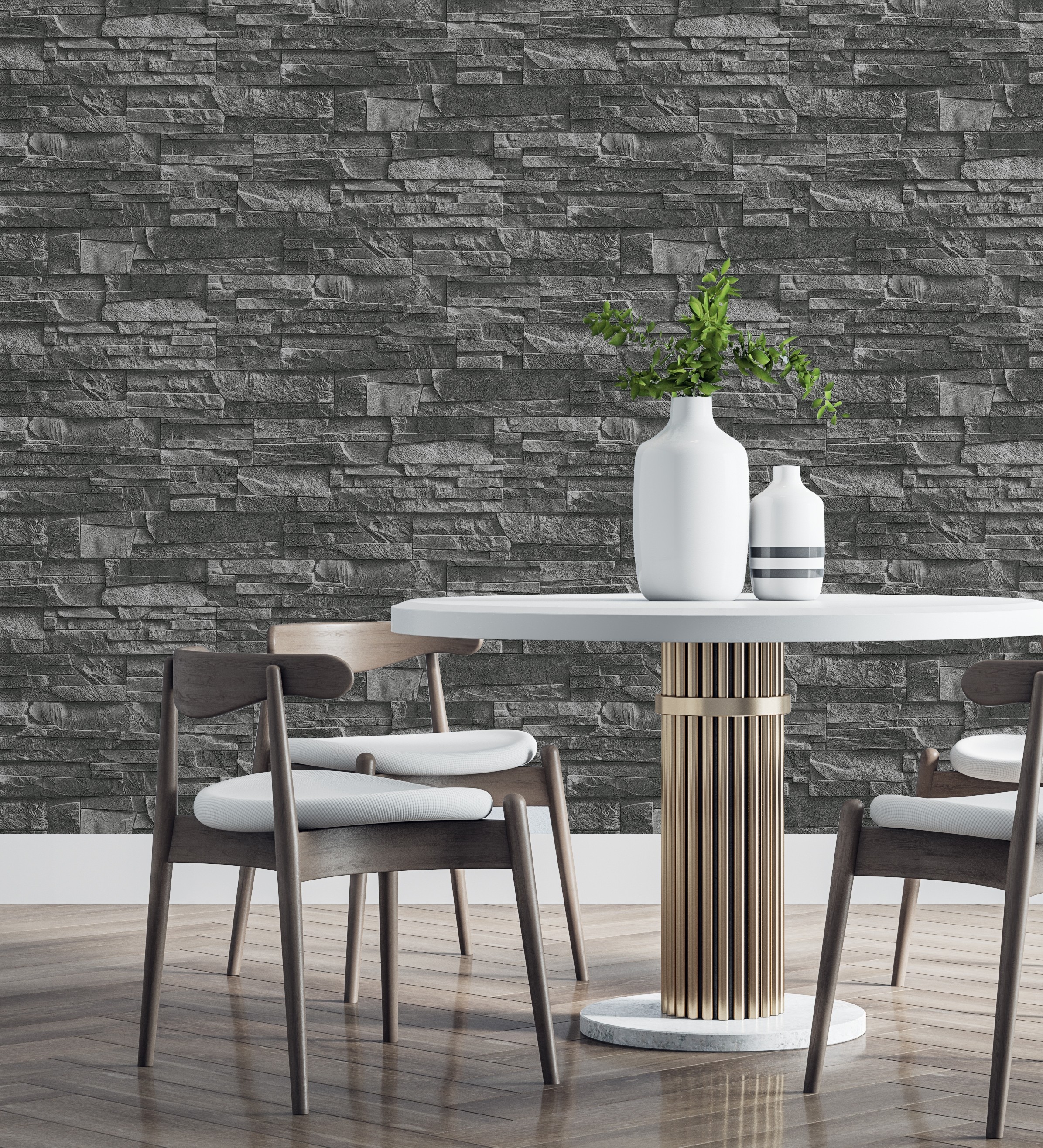 Papel pintado vinílico lavable no tejido imitación efecto piedra pizarra con relieve - verius 6899 de gaulan - rollo de 10 m x 0,53 m