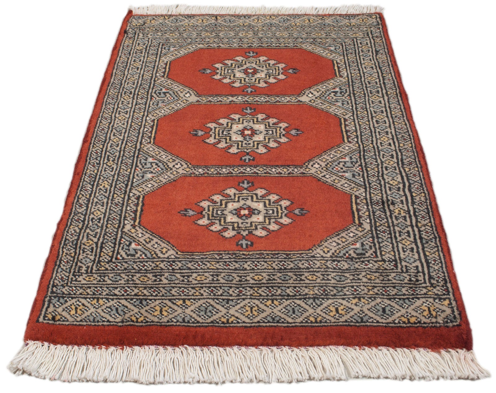 Tapis Bukhara Ancien En Coton à Nœuds Fins - 290 X 190 Cm - Origine Pakistan - Certificat D'authenticité Inclus