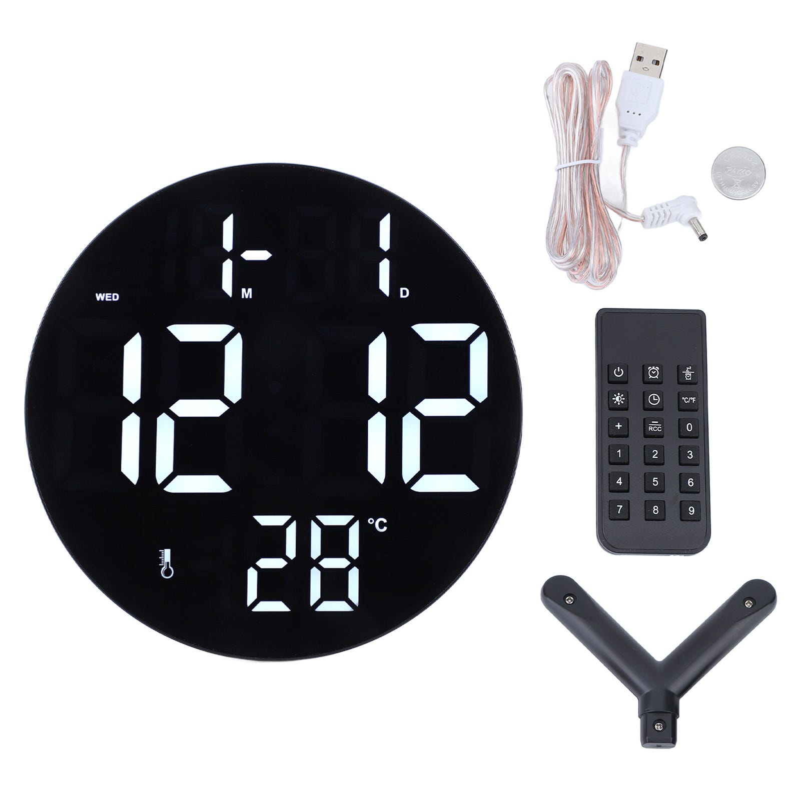 Reloj de pared digital redondo 12/24h usb reloj led moderno
