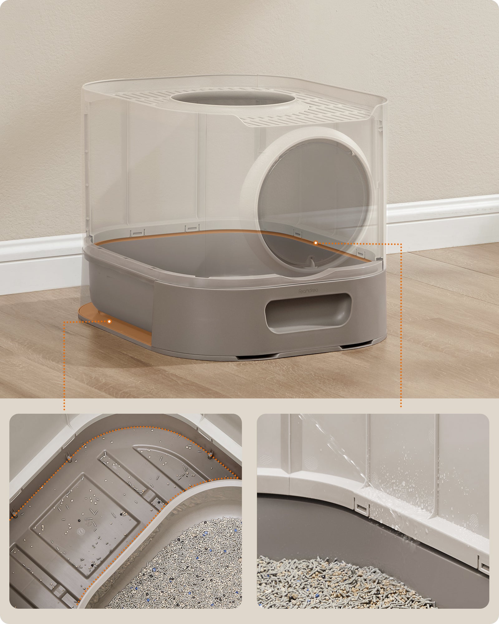 Bac à Litière, pour Chat XXL, avec Couvercle, Oatmeal et Gris Chaud - 4