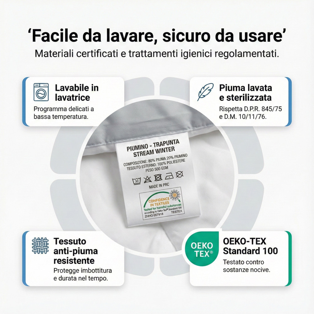 Duvet d'oie Stream 500 GR. 80% PLUME OCA 20% COUETTE OCA Blanc Cm. 155X200 - 5