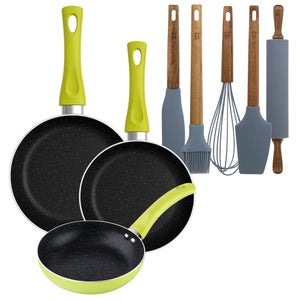 San Ignacio padelle 20/24/28 cm, alluminio forgiato, induzione, con set di 3 utensili da cucina, nylon, multicolore