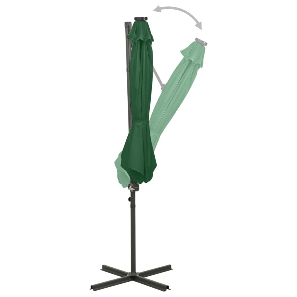 Parasol déporté avec mat et lumières LED Vert 300 cm - 3