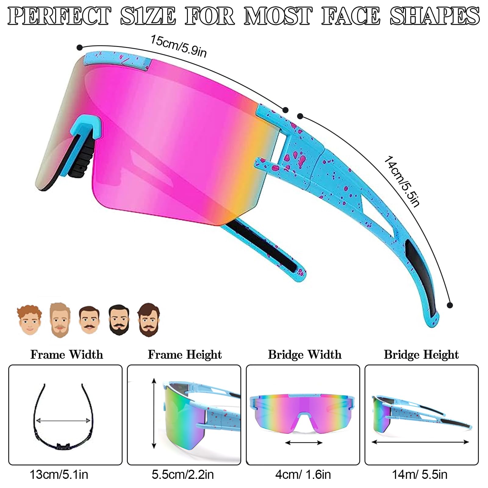 Lunette de Cyclisme Homme Lunettes Vélo Route Vitesse Protection UV400 Soleil Sport Outdoor Course Pêche Hommes Femmes - 2